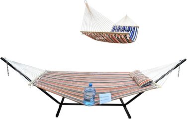 Гаммак GOCAN XXL для 2 осіб, 220x150 см, 330 см, 300 кг, бавовна, для відпочинку в саду, на балконі, в приміщенні, сірий з червоно-синіми смугами