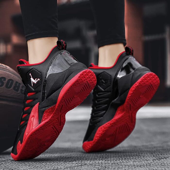 Баскетбольні кросівки для чоловіків та жінок, спортивне взуття, кросівки для ходьби, легкі, антиковзкі, зносостійкі (40 EU, чорний/червоний)