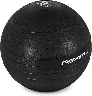 MSPORTS Slam Ball Premium, медичний м'яч 20 кг, чорний, для фітнесу, кросфіту, тренувань, стіновий м'яч