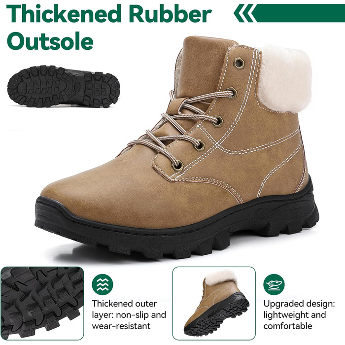 Зимові черевики чоловічі та жіночі – теплі, з підкладкою, зимові чоботи, чоботи для снігу, легкі, неслизькі, для активного відпочинку, трекінгу, снігу та повсякденного носіння, 38 EU, Хакі Gb189