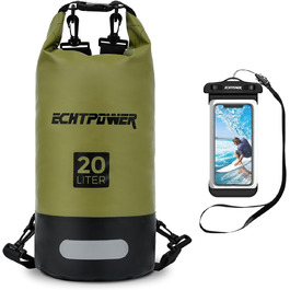 Водонепроникний мішок ECHTPower Dry Bag 20L: мішок для плавання, каякінгу, SUP (зелений)