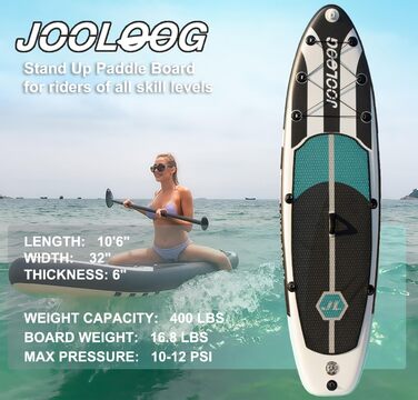 Надувна SUP-дошка JOOLOOG з сидінням 320×81×15 см, 200 кг, сіра, для дорослих і підлітків
