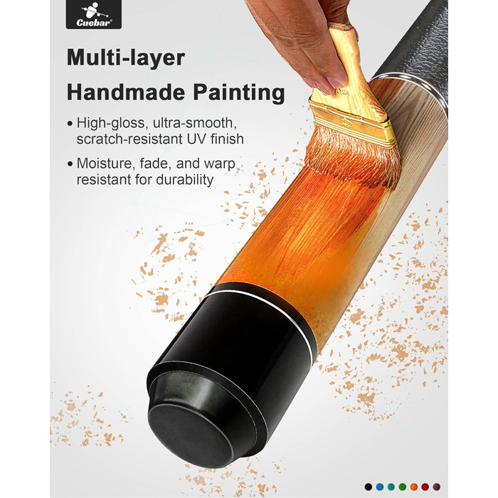 CUEBAR Більярдні кий для дорослих, 147 см, 2 частини, ручка з екошкіри, різні кольори (7 кольорів), вага 510-595 г