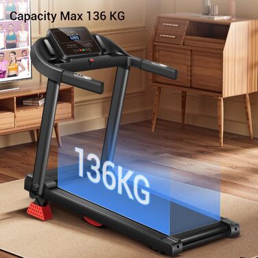 Біговий тренажер UMAY для дому, складаний, 14 км/год, 3.0PS/2200W з монітором серцевого ритму, APP та динаміками, 12 програм тренувань, максимальне навантаження 136 кг, нахил 15%