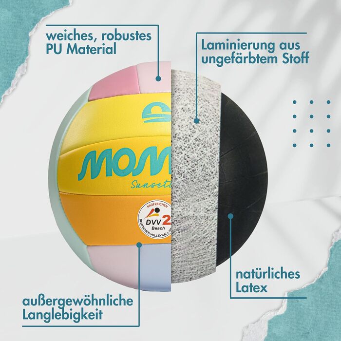 М'яч для волейболу Momevo Beachvolleyball, 2025, розмір 5, сертифікований DVV, м'яка поверхня, для пляжного волейболу, для активного відпочинку, як подарунок (тільки м'яч, кольори веселки)