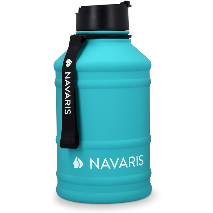 Navaris Фітнес-пляшка 2,2 л із нержавіючої сталі, спортивна пляшка для води, XXL бутель для тренувань, BPA Free, бірюзова