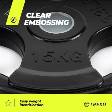 Диск для штанги TREXO 15 кг з ручками, чавунний, покритий, для кросфіту та силових тренувань