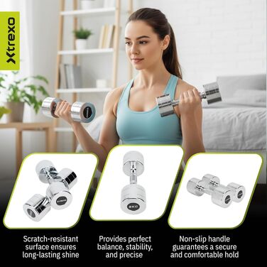 Набір гантелей XTREXO 2 шт. (2.5-12 кг) з хромованою поверхнею, сталеві, з неслизьким грифом – для силових тренувань вдома та у спортзалі