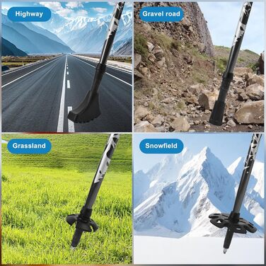 Тростини для скандинавської ходьби - 2 шт. Telescopic, алюміній, 33–125 см, складані, з ергономічними ручками та 12 гумовими наконечниками для піших прогулянок, альпінізму, кемпінгу та активного відпочинку. Чорний колір