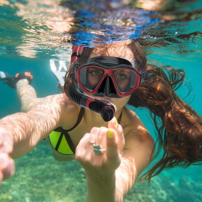 Набір для снорклінгу Findway для дорослих: маска, трубка, чорний/червоний