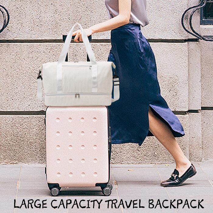 Спортивна сумка YOUYIKE з вельвету для жінок та чоловіків, місткість 20-35Л, з відділенням для взуття та вологих речей, дорожня сумка-вікендер для фітнесу, тренувань та подорожей (Коричневий/Білий)