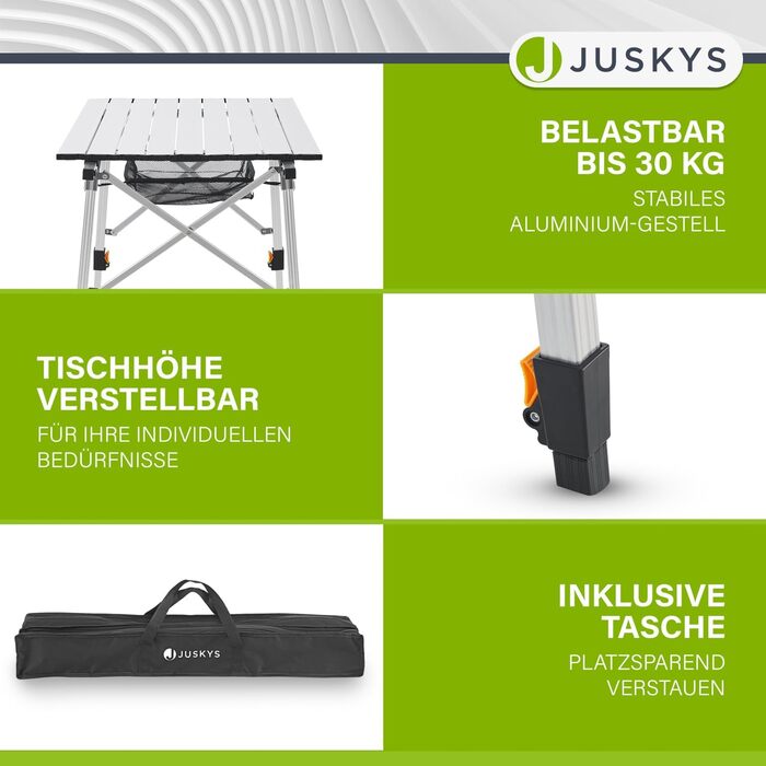 Стіл для кемпінгу Juskys Picco - алюмінієвий, 90 x 52 см, легкий, складний, регульований по висоті - для кемпінгу, саду, відпочинку на природі