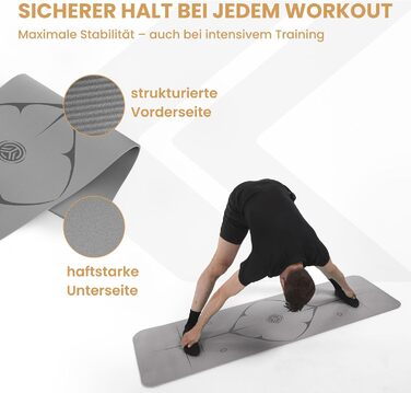 Йога мат для занять йогою, пілатесом та силовим тренуванням - німецька розробка, захист суглобів, 2 товщини (1.0 та 1.5 см), м'яка спортивна килимок, сірий колір