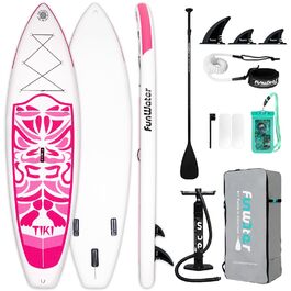 SUP дошка FunWater надувна з комплектом: весло, насос, рюкзак, ліш, сумка, грейдпад, 3 м, зелено-рожева