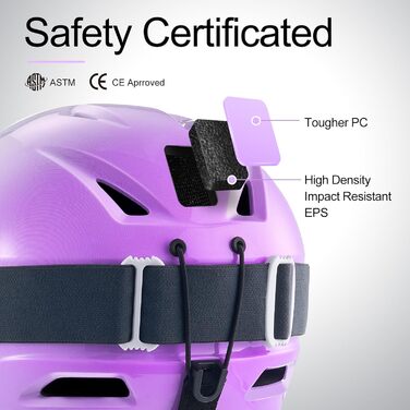 Шолом для гірських лиж та сноуборду Odoland з маскою, регульований розмір, захист вух, для чоловіків, жінок та підлітків, S (54-56 см), колір: градієнт фіолетовий