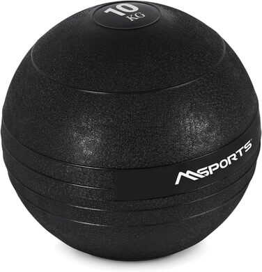 MSPORTS Slam Ball Premium 10 кг — медичний м'яч для кросфіту, тренувань, чорний
