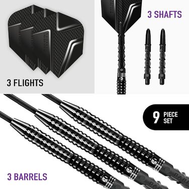Набір дротиків Harrows Black Knight 90% вольфрам, 22-25 г, сталевий наконечник, Black Carbon ST Midi, Micron Black Knight Flights