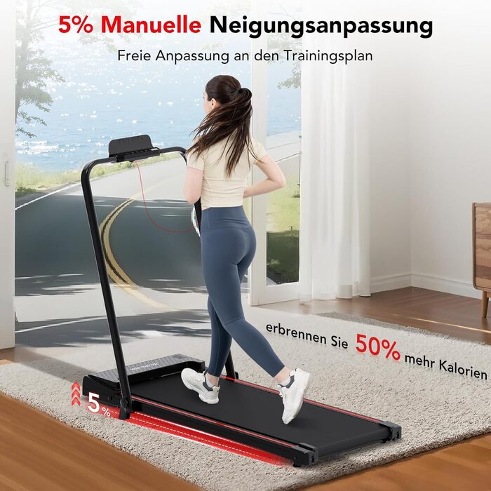 Електричний біговий тренажер складний, для дому з нахилом 5%, швидкість 12 км/год, 1400W, LCD-дисплей, чорний