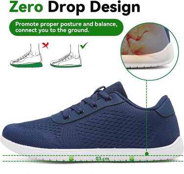 Легкі та зручні кросівки для бігу та тренувань Barfußschuhe: дихаючі, з широкою передньою частиною, антиковзаючі, для чоловіків та жінок (36 EU, Темно-синій)