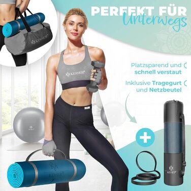 Килимок для гімнастики KESSER® з ручкою для перенесення, антиковзкий, TPE, з підкладкою, фітнес, спортивний, для фітнесу, пілатесу та гімнастики, 183 x 61 см, темно-синій / синій