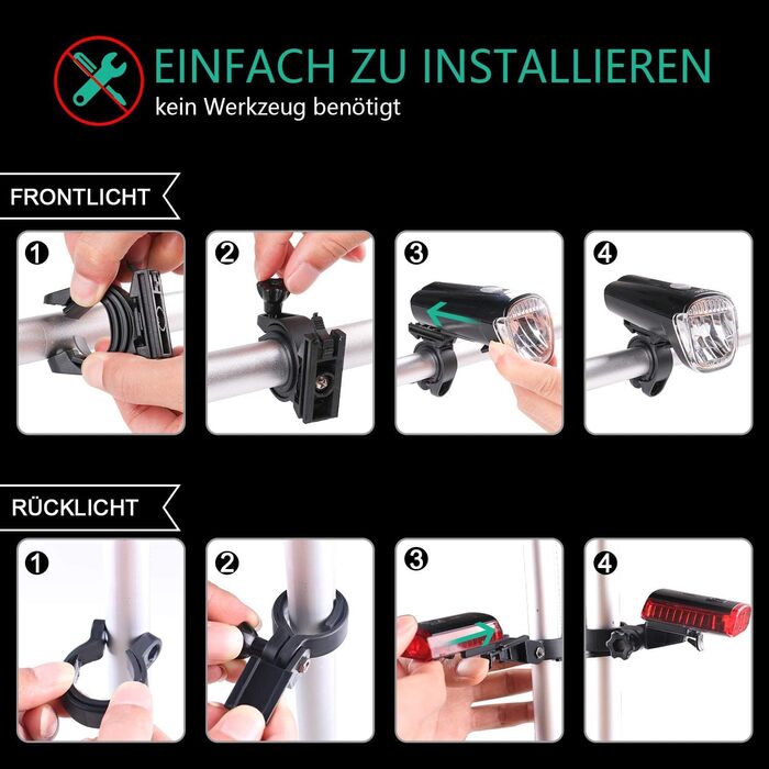 Набір LED-велофаро для велосипеда з покажчиками поворотів, сертифікований за стандартом STVZO, USB-зарядка, фара та задній ліхтар (10/20/40 Lux), водонепроникні