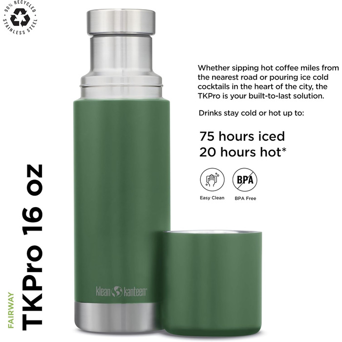 Термос-бутилка KleanKanteen TKPro-FW, зелена, 1 літр, для чоловіків