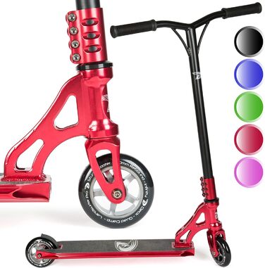 Трюковий самокат Land Surfer PRO X для дітей від 8 років і підлітків, 360° дека, 100 мм PU-колеса ABEC-9, для просунутих трюків, хромований червоний