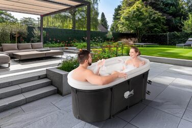 Зручна складана ванна для дорослих 147x74x60 см – комплект з аксесуарами для теплої та холодної ванни, портативна, для дому та відпочинку на природі, чорно-біла, MelodieGesund