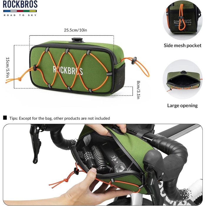 ROCKBROS водонепроникна велосипедна сумка на кермо, відбивна, для MTB, шосейних і міських велосипедів, зелена