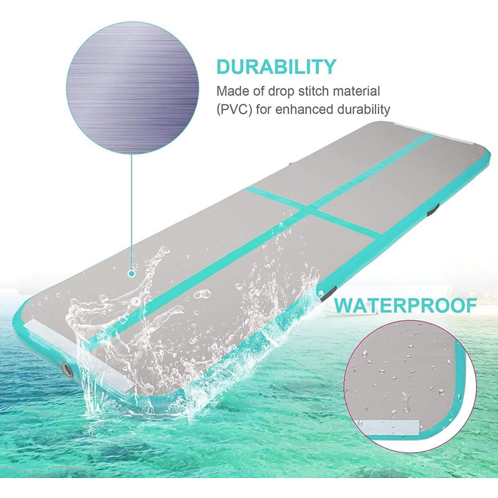 Air Track 6м для гімнастики та йоги з електричним насосом, килимок для тренувань 600x100x10см, зелений, водовідштовхувальний