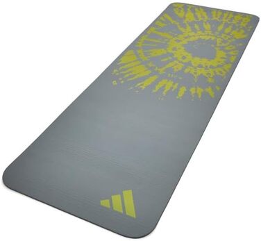 Килимок для йоги adidas Tie-Dye – 10 мм NBR, нековзний, захищає суглоби, з ручкою для перенесення, товстий килимок для пілатесу та фітнесу, 183x61 см, сірий