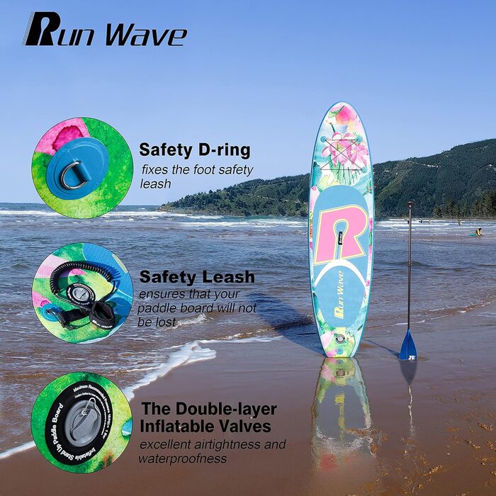 Надувний SUP Runwave: дошка для станд-ап паддлбордингу з антиковзким покриттям, комплект преміум аксесуарів, рожевий лотос, для початківців