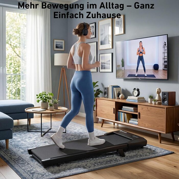 Бігова доріжка DeerRun Walking Pad під стіл з ухилом 6%, для дому та офісу, компактна, з додатком, пультом та LED-дисплеєм, до 136 кг, чорна