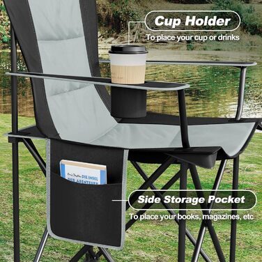 Складний туристичний стілець WOLTU: легкий, для відпочинку на природі, риболовлі, з кишенею для напоїв та боковою кишенею, до 150 кг, для кемпінгу, пляжу, саду, тераси (чорний + світло-сірий)