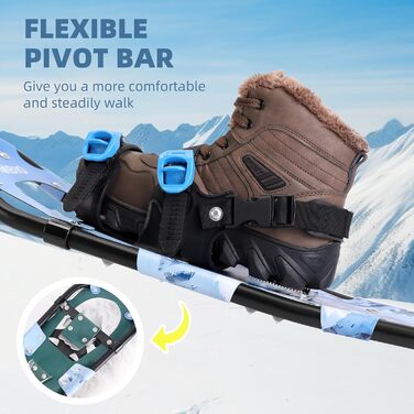 Снігоступи AMBIO для чоловіків, жінок та підлітків, легкі алюмінієві снігоступи з сумкою, зелені, розмір 21 дюйм, вантажопідйомність 32-68 кг