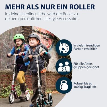 Самокат HUDORA BigWheel 205 алюмінієвий, міський, складаний, регульований по висоті, для дітей і дорослих до 100 кг, з підніжкою