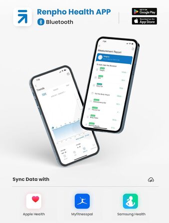 Розумна вага RENPHO з Wi-Fi для аналізу складу тіла, вимірювання жиру, м’язової маси та 13 показників, персональна фітнес-вага Elis Aspire 11'/280 мм, синя