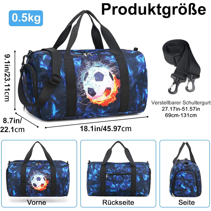 Спортивна сумка LEDAOU для дітей: для плавання, футболу, тренувань. З відділенням для взуття та мокрих речей. Синій колір.