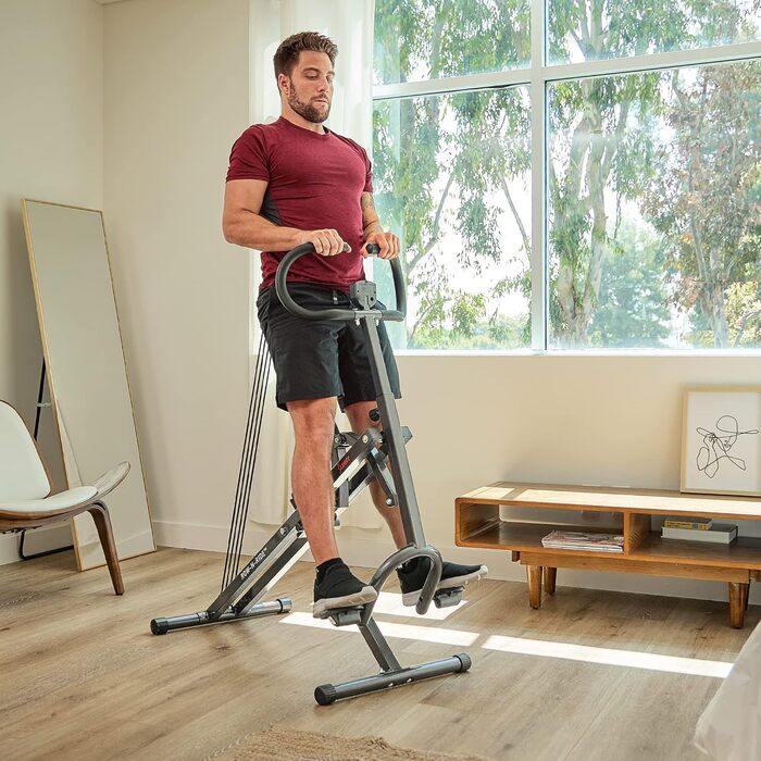 Тренажер для присідань та греблі Sunny Health & Fitness Row-N-Ride Plus, складаний, для дому, посилений, для тренування сідниць і ніг, модель 077PLUS