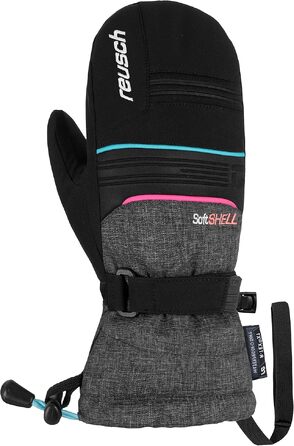 Дитячі гірськолижні рукавички Reusch Softshell, водонепроникні та теплі (чорно-сіро-рожеві, розмір 3.5)