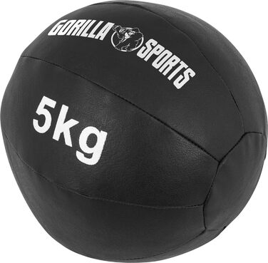Медичний м'яч GORILLA SPORTS® - 1-10 кг, з шкіри, чорний. Тренувальний, фітнес, вантажний м'яч, Slam Ball. Окремо/Набір. Діаметр 29 см