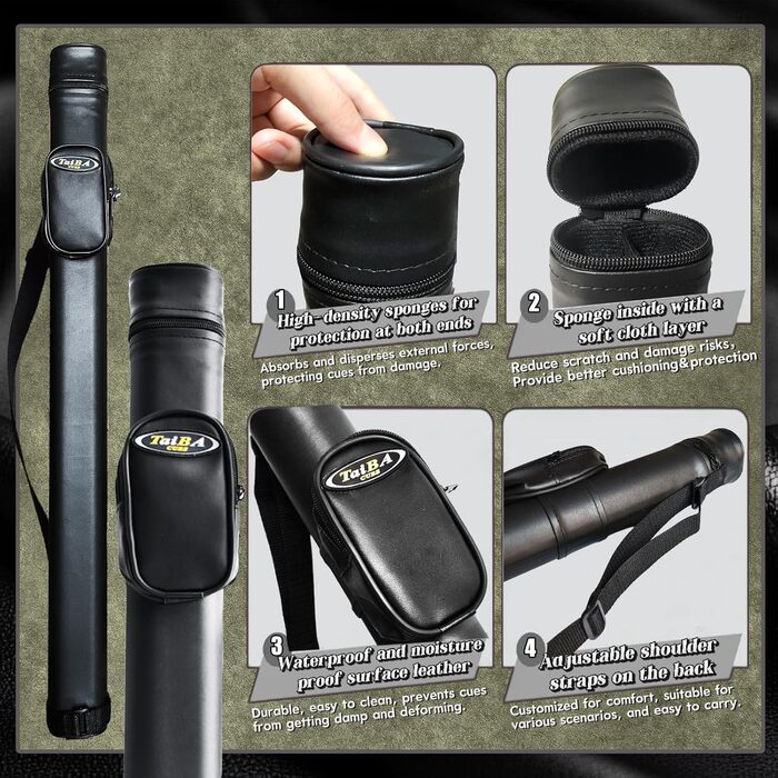 Професійний більярдний кий Tai BA, 19 ounce, 2-секційний, канадський клен, 11,75 мм наконечник, 144,8 см, блакитний, червоний, сірий, зелений