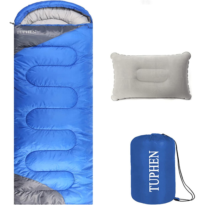 Спальний мішок 3-4 сезони для дорослих та дітей, блакитно-сірий. Легкий, водонепроникний, компактний для кемпінгу та подорожей. Розмір 219.9 x 79.9 см