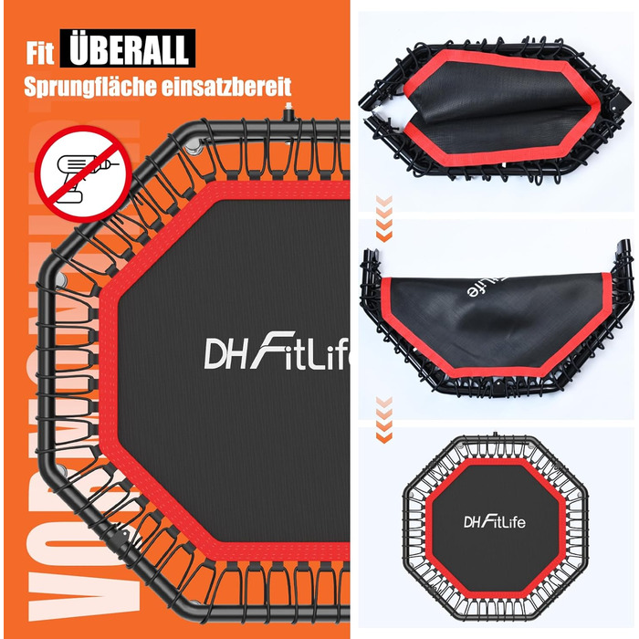 Трамплін для фітнесу DH FitLife, Ø121 см, 150 кг, з регульованими ручками | Для дітей та дорослих