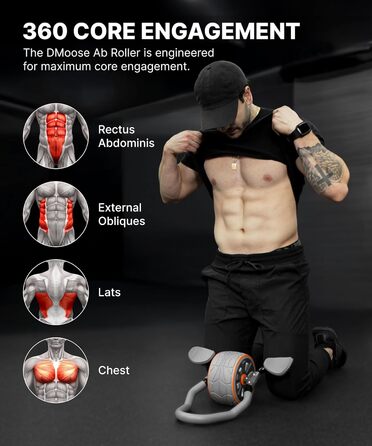 Ролер для пресу DMoose з наколінниками для тренування пресу та кора. Ідеально для дому та фітнесу (сірий)
