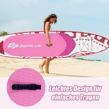 Надувна SUP-дошка COSTWAY 325x76x16 см, до 150 кг, з рюкзаком, насосом, регульованим веслом, страховочним шнуром, еластичним шнуром та ремкомплектом, рожева, без сидіння