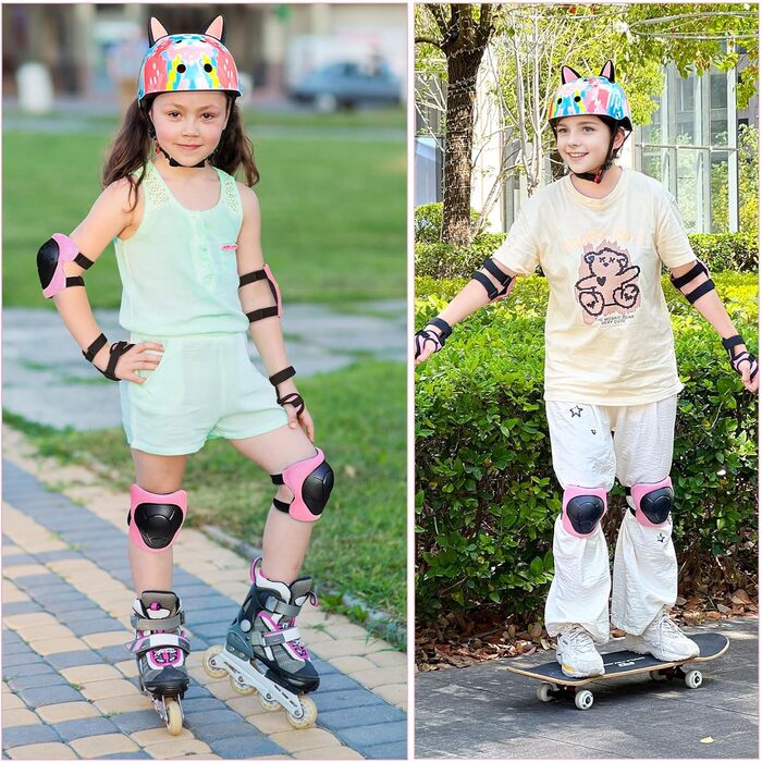 Дитячий шолом Unicorn Castle для велосипеда, 8-14 років, комплект наколінників та налокітників, блакитний/рожевий