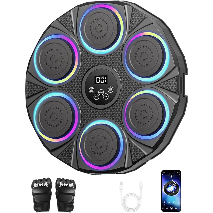 Музична боксерська машина з LED-підсвіткою та Bluetooth, настінна ціль для боксу, 9 режимів швидкості та режим підрахунку, для дорослих та дітей