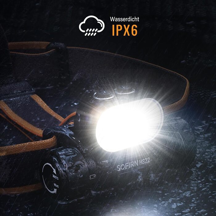 SOFIRN HS22 ліхтар налобний LED перезарядна, 2700K–6500K, 2500LM, з прожектором та світлом розсіяним, Type-C, IPX6, 7 режимів роботи, для кемпінгу, прогулянок, риболовлі, роботи та спорту