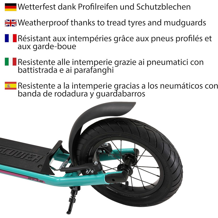 Самокат дитячий STAR SCOOTER City Kick Scooter 16 дюймів, з повітряними колесами, регульована висота, м'ятний колір